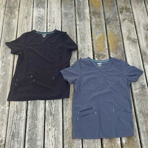 Scrubstar Black and Navy Blue Women’s Scrub Tops - Set of 2